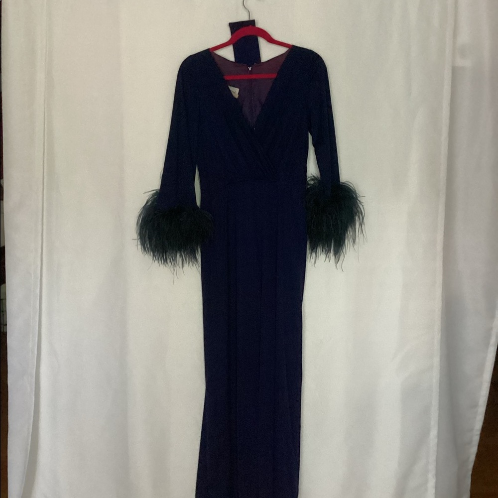 Vintage Lilli Diamond Ostrich Feather Navy Dress
